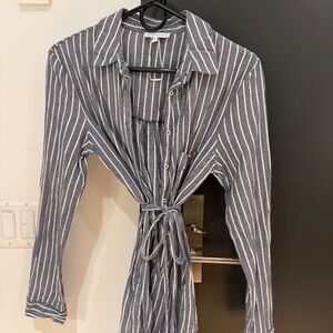 WAREHOUSE Blue and White striped romper jumpsuit shorts button down